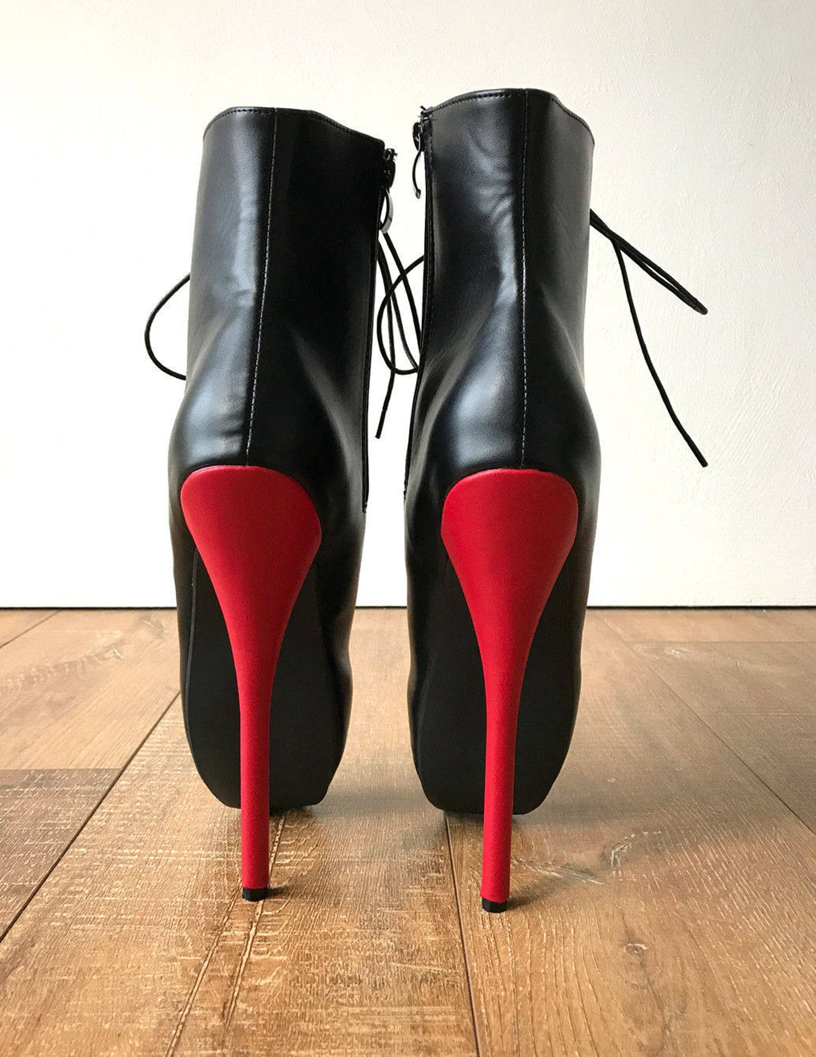 rtbu simona extreme fetish goth ballet laceup pvc boots black matte