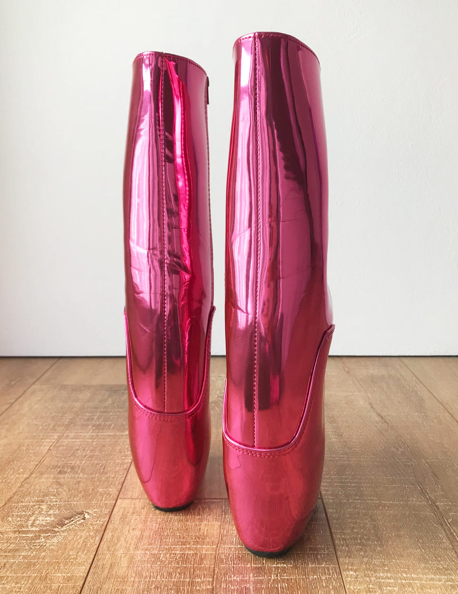 18cm mich hoof sole heelless fetish ballet wedge pointe boot metallic pink