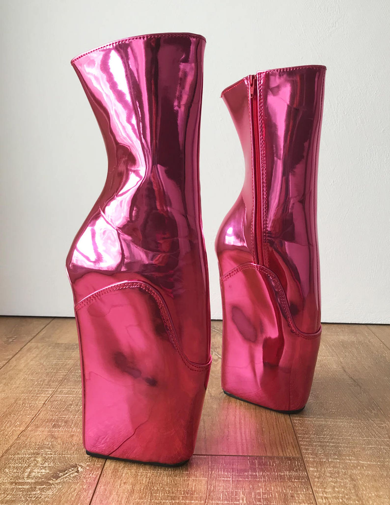 18cm mich hoof sole heelless fetish ballet wedge pointe boot metallic pink