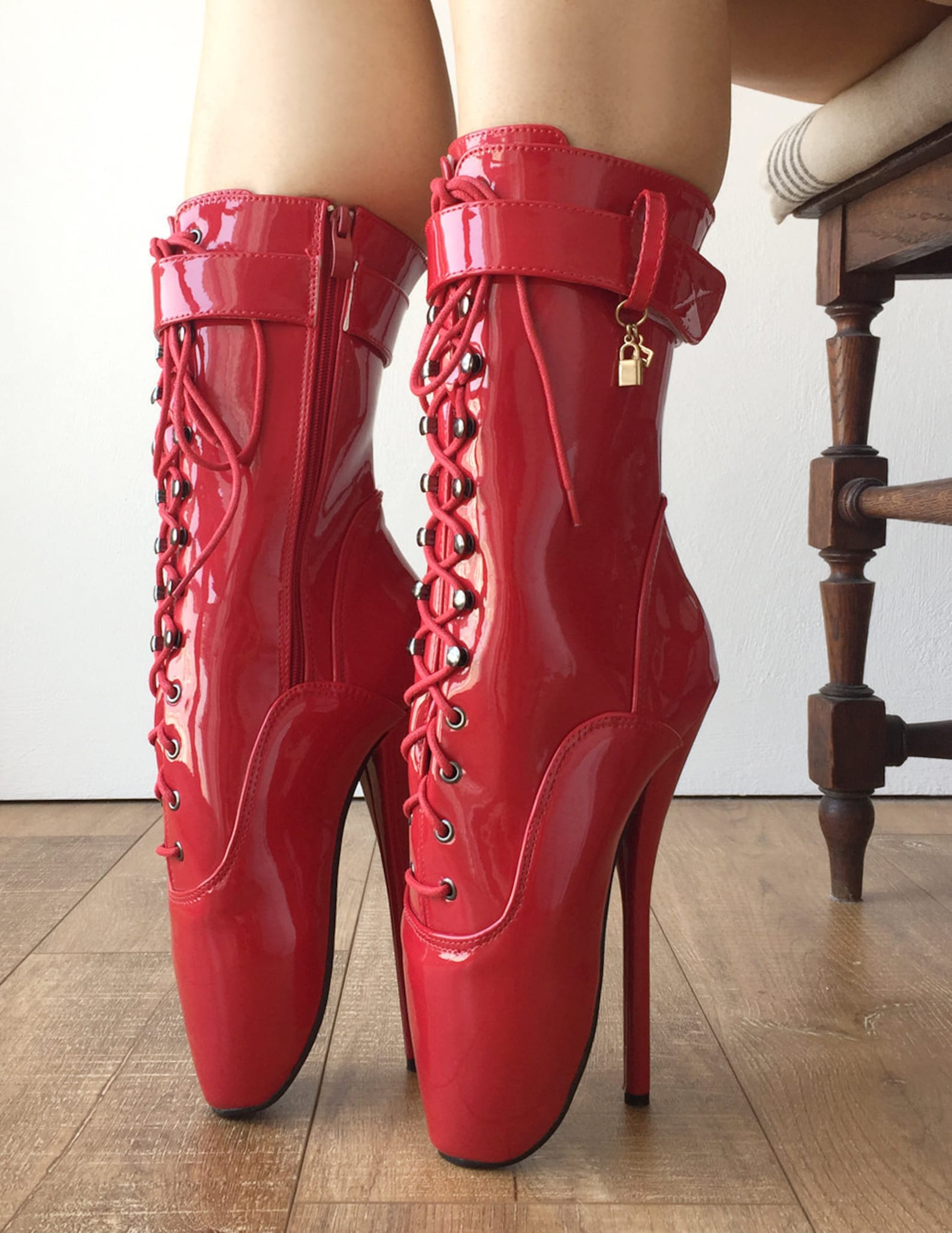 rtbu ballet calf hi fetish boot burlesque dominatrix red patent