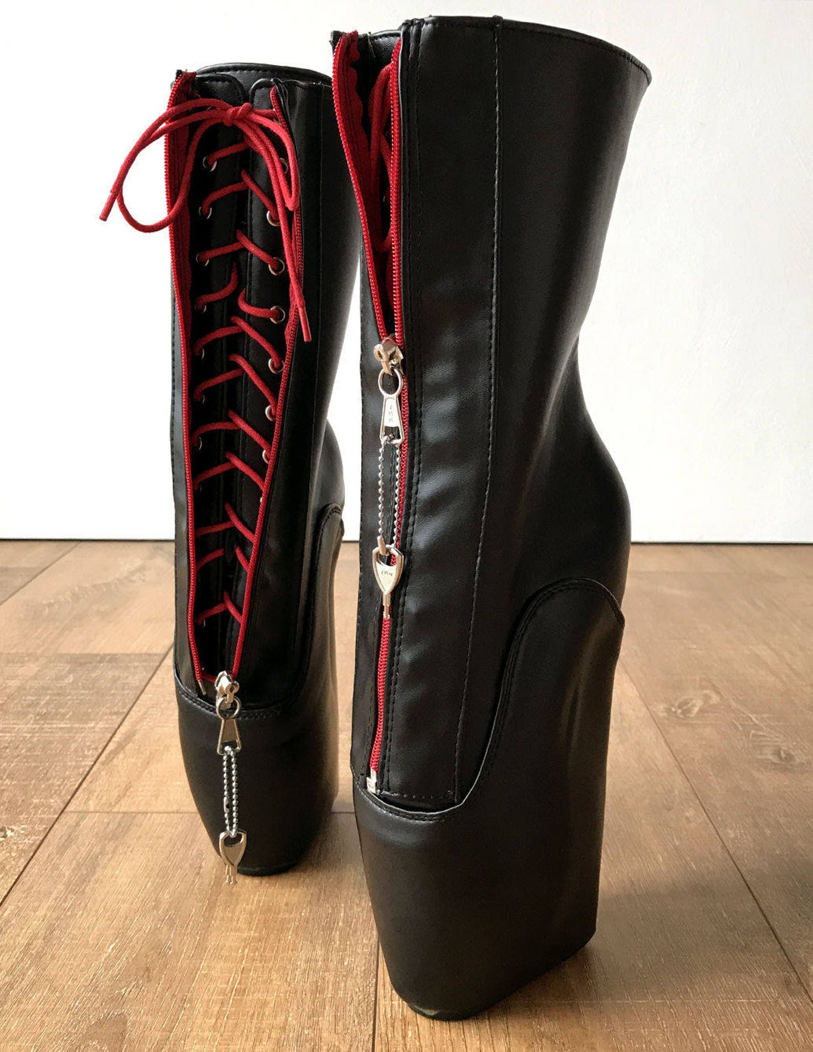 rtbu taboo red lockable zip ballet hidden red lace wedge fetish submissive boot