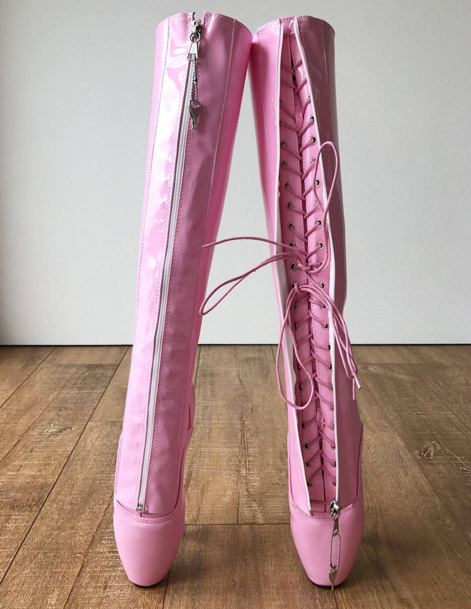 secret ii ballet pointe boots fetish pinup ballet lockable zipper light pink