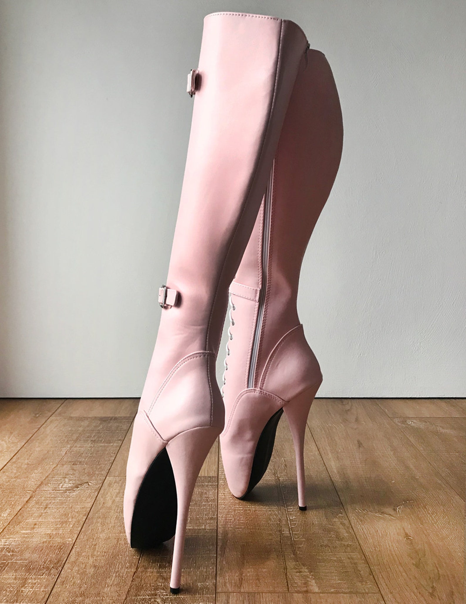 rtbu jessica lace up strap knee hi ballet stiletto fetish pain boots piggy pink matte rtbu jessica lace up strap knee hi ballet stiletto fetish pain boots piggy pink matte