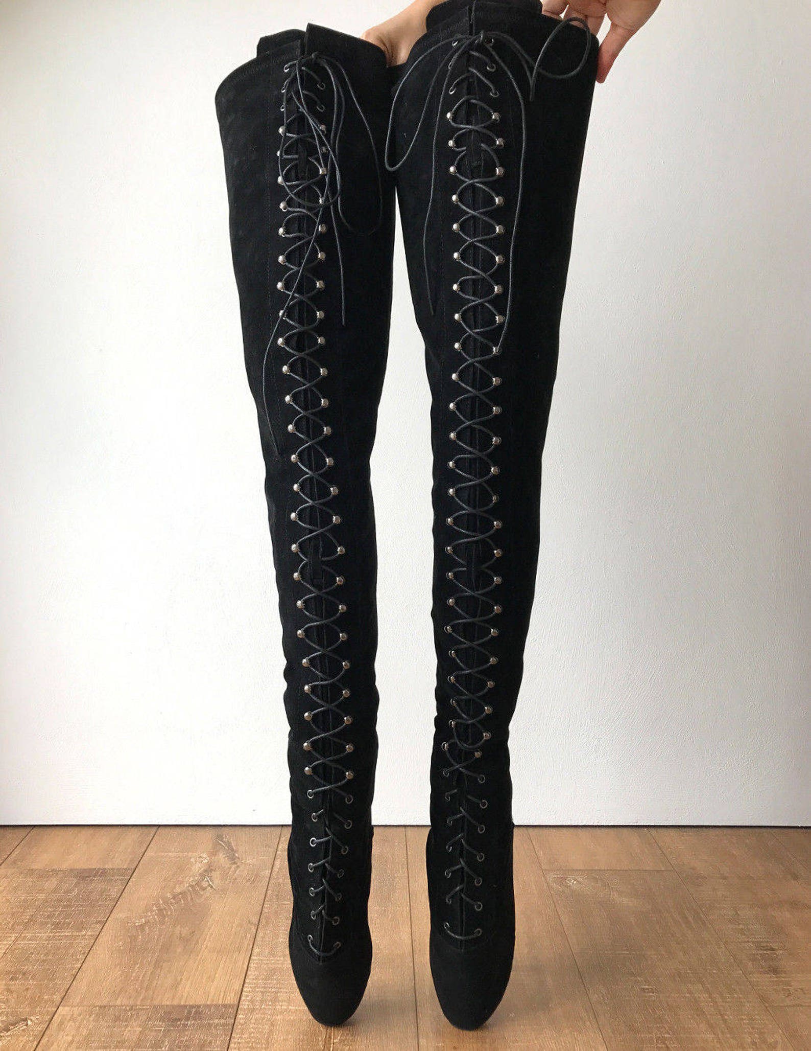 rtbu ezra narrow tongue 70cm crotch ballet stiletto custom order black suede