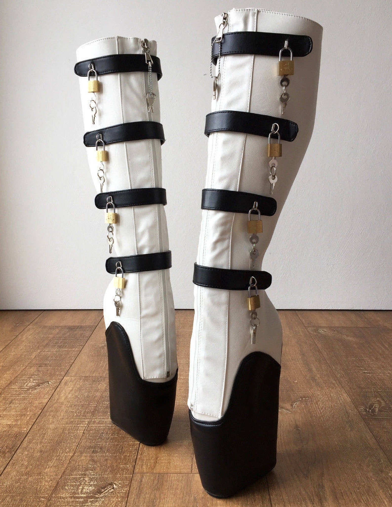 18cm 10 keys lockable beginner ballet wedge boot hoof heelless black white matte