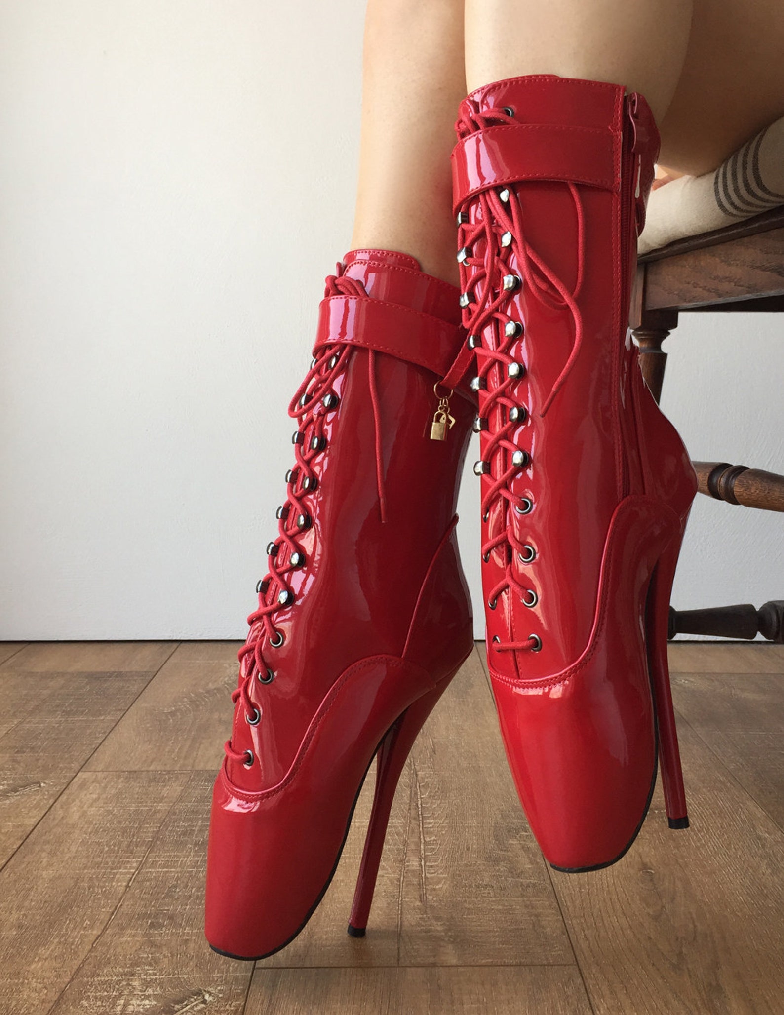 rtbu ballet calf hi fetish boot burlesque dominatrix red patent