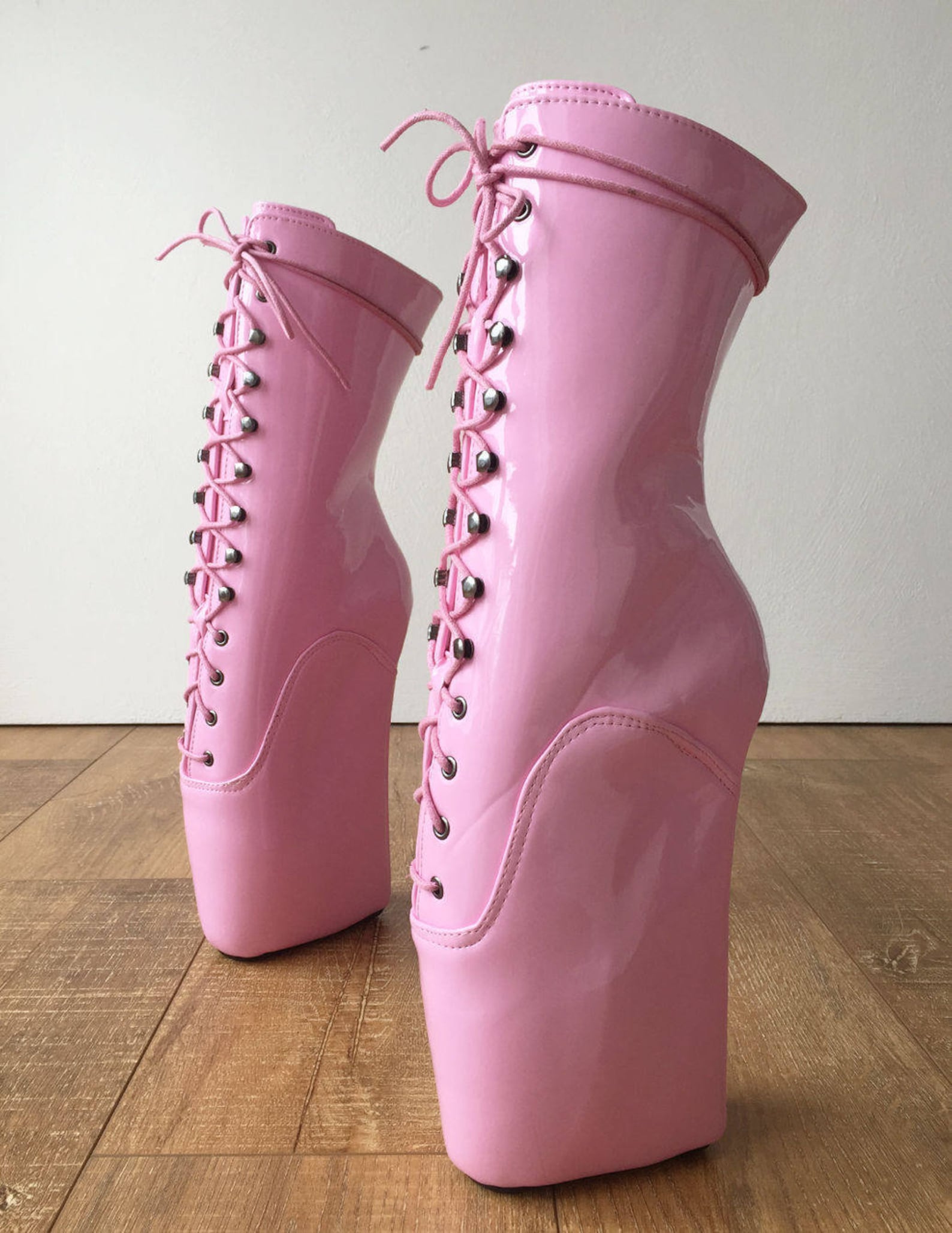 18cm beginner ballet wedge hoof sole heelless fetish pointe baby pink boots