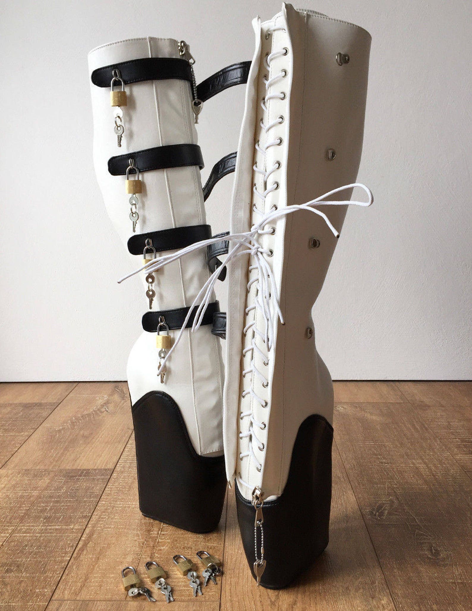 18cm 10 keys lockable beginner ballet wedge boot hoof heelless black white matte