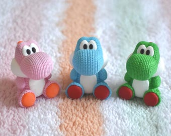 Figura Yosh impressa em 3D – Dinossauro com textura de tricô para decoração de mesa – Acessório kawaii para gamers