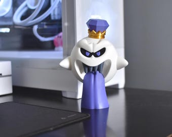 Estatueta impressa em 3D inspirada no Rei Boo | Decoração assustadora de fantasma com coroa para gamers