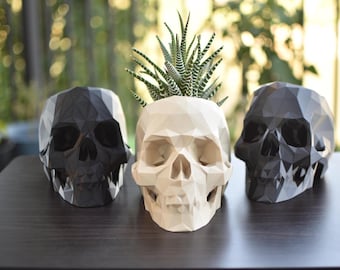 Maceta geométrica con forma de calavera / Decoración gótica de Halloween impresa en 3D
