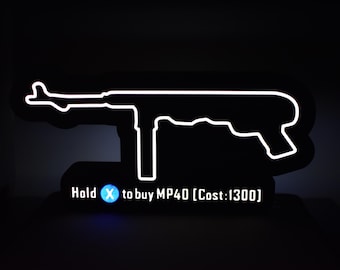 Letrero de pared para sala de juegos MP40 con luz LED – Impresión 3D