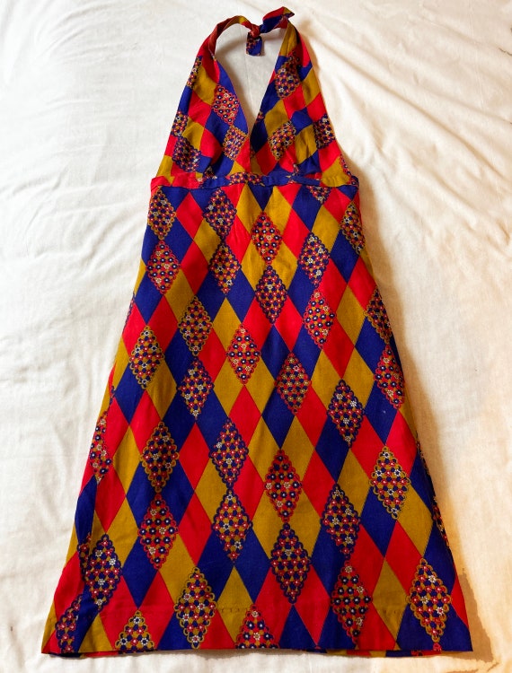 1970's Handmade Halter Neck Empire Waist Dress - image 3