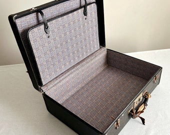 Mid Century - McBrine Baggage - Textured Leather and Tweed Suitcase - 1940's