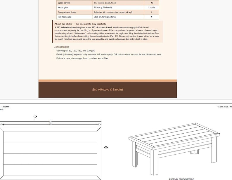 Coffee Table Plans with Sliding Top, Hidden Storage for Beginners | Digital Woodworking PDF image 5
