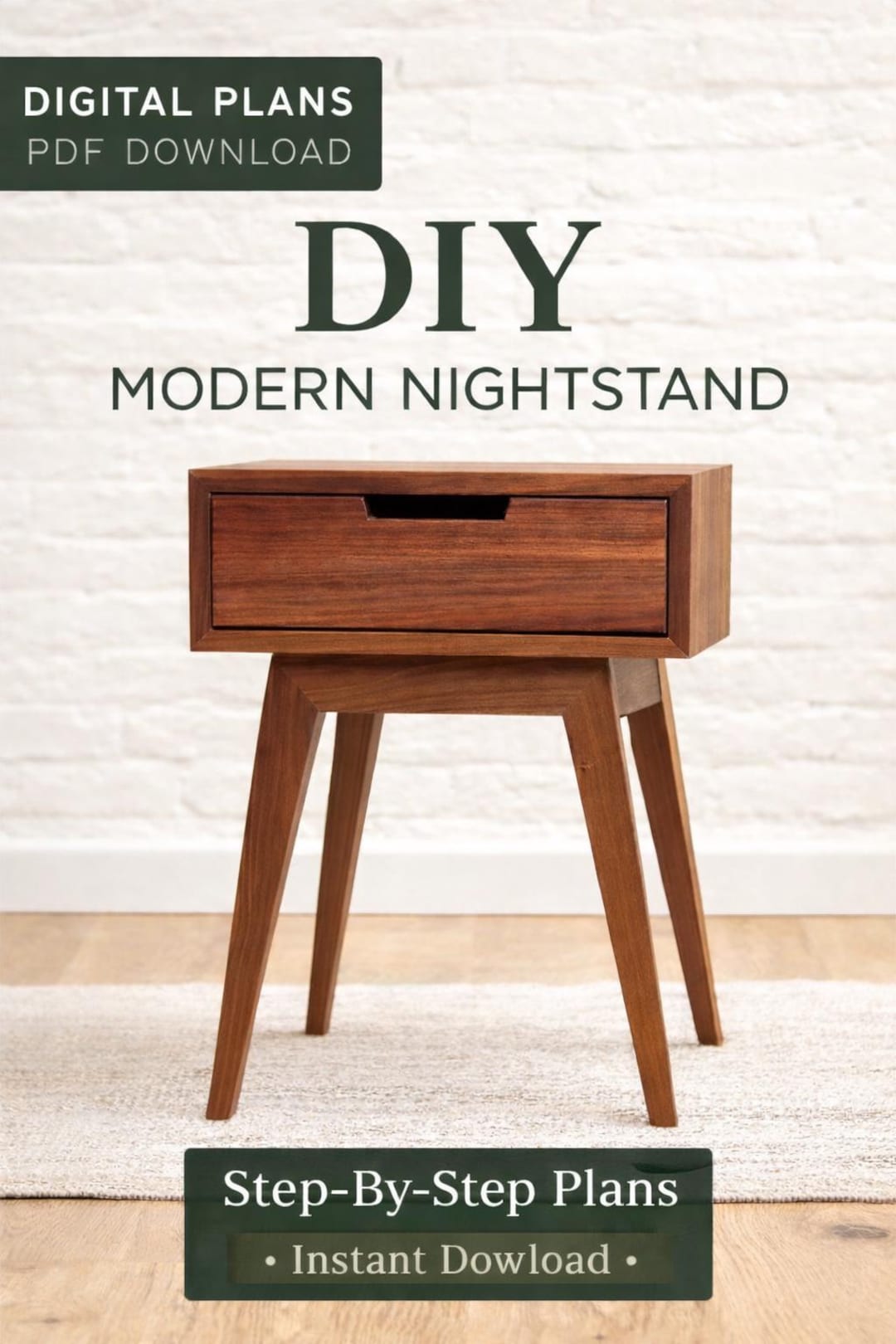 Mid-century Modern Bedside Table Woodworking Plan, Beginner Friendly ...