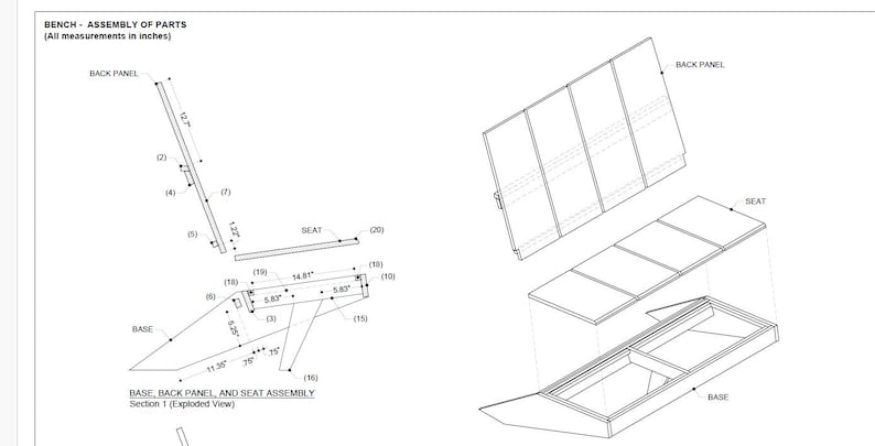 Exploded Bench Modern Adirondack Bench | Outdoor | DIY Woodworking Plans | Instant PDF ...