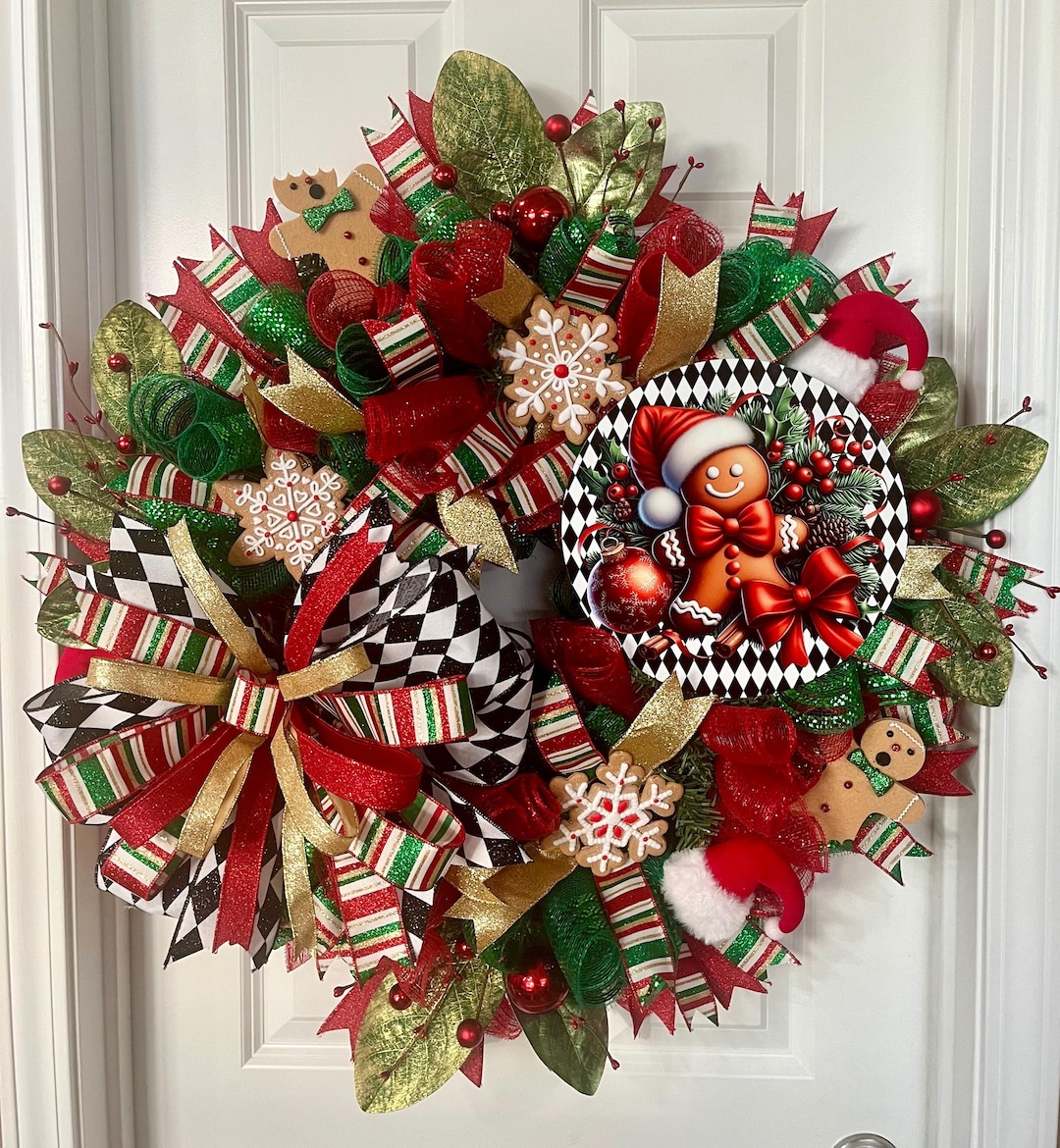 Gingerbread Man Christmas Wreath | Holiday Front Door Decor | Festive ...