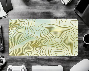 Alfombrilla de escritorio con topografía verde, alfombrilla de ratón con mapa abstracto, decoración inspirada en la naturaleza