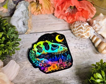 Holographic Dinosaur Vinyl Sticker: Witchy Animal Decal
