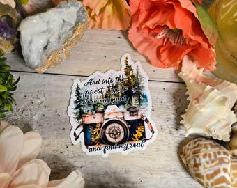 Hiking Adventure Vinyl Sticker: Mountains, Campfire