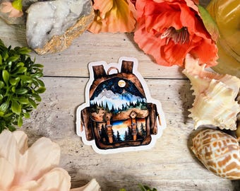 Hiking Adventure Backpack Vinyl Decal Sticker: Camping, Forest