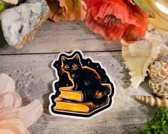 Halloween Vinyl Sticker: Witch, Black Cat, Ghosts, Pumpkin