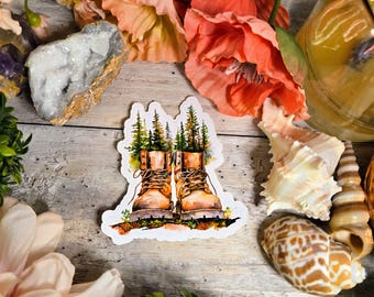 Hiking Adventure Vinyl Sticker: Outdoor, Mountains, Campfire