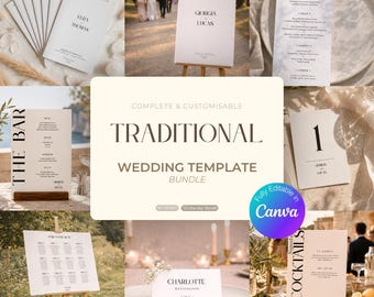 Komplettes Traditionelles Hochzeitsvorlagen-Bundle | Moderne europäische Editionsästhetik | Bearbeitbare Canva-Vorlagen | RD00