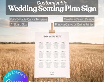 Elegant bord met plattegrond voor bruiloft | Traditionele A1-canvasjabloon | WD03