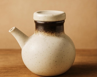 Handmade Ceramic Pouring Jug - Handcrafted Olive Oil Bottle, Vinegar Cruet or Gravy Boat for Kitchen and Table