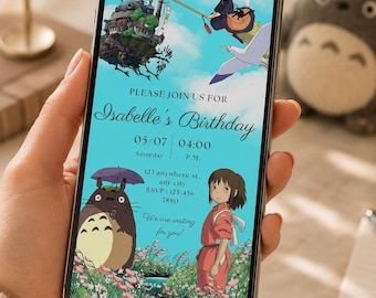 Studio Ghibli Birthday Online Invitation | Editable Digital Download | Totoro, Kiki, Spirited Away Party Invite