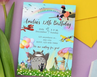 Studio Ghibli Birthday Invitation | Editable Digital Download | Totoro, Kiki, Spirited Away Party Invite