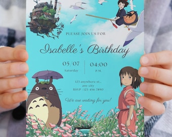 Studio Ghibli Birthday Invitation | Editable Digital Download | Totoro, Kiki, Spirited Away Party Invite