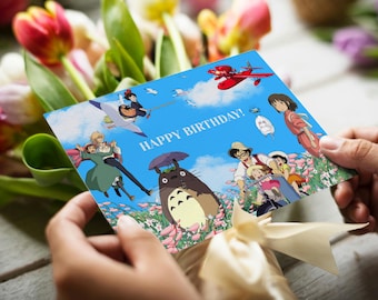 Studio Ghibli Birthday Card | Digital Download | Totoro, Kiki, Spirited Away Party Invite