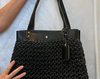 Crochet &  Leather Shoulder Bag