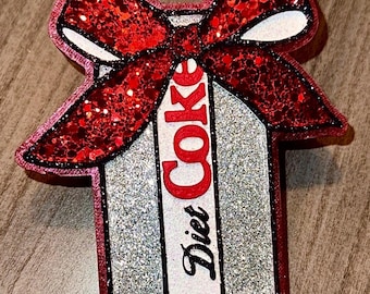 Lata de Coca-Cola Light con purpurina y lazo