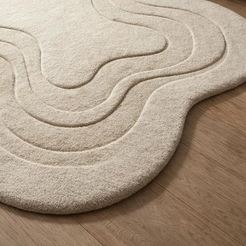 Wavy Long Rug Hand Tufted Wavy Abstract Rug Organic Shape 3D Carved Area Carpet for ...