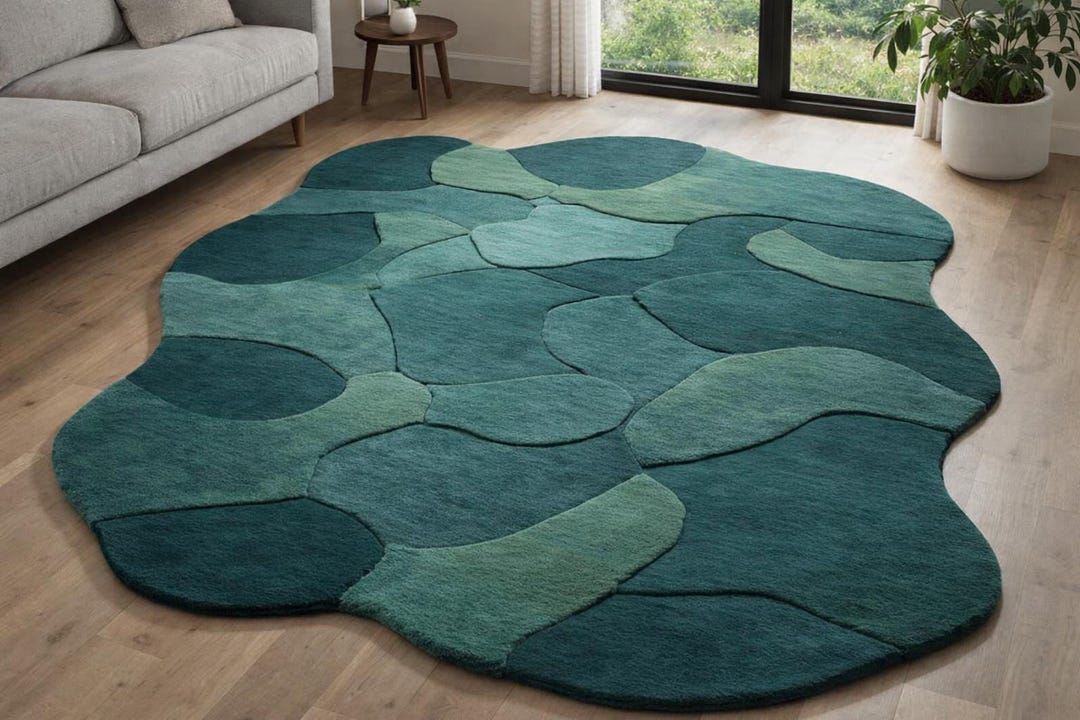 Abstract Wavy Organic Shape Rug Green Forest Moss Area Rug Modern ...