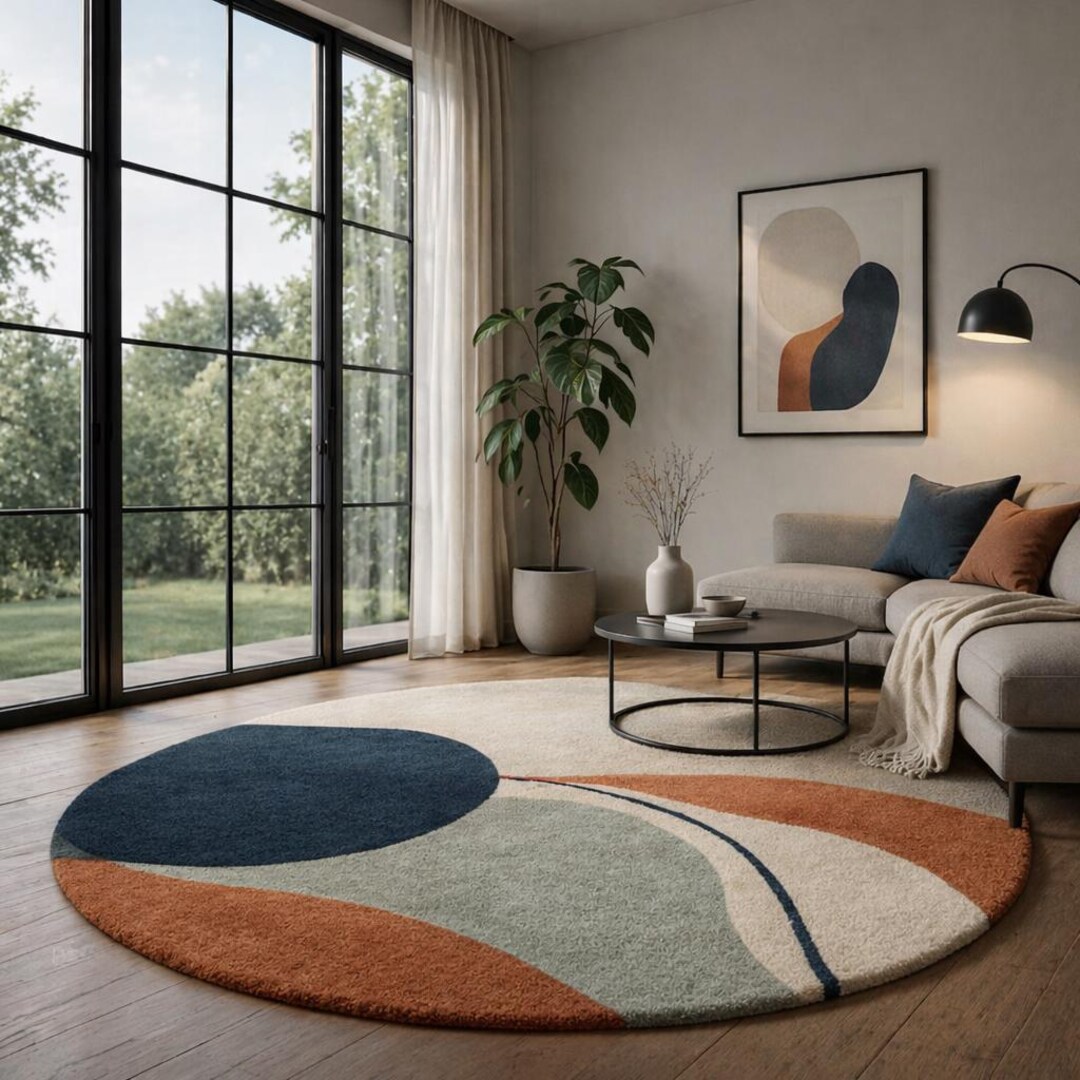 Mid Century Modern Round Rug, Large Circle Area Rug for Living Room ...
