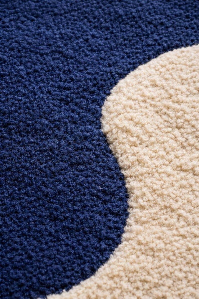 Hand Tufted Splash Area Rug - Navy Blue and Cream Modern Irregular ...