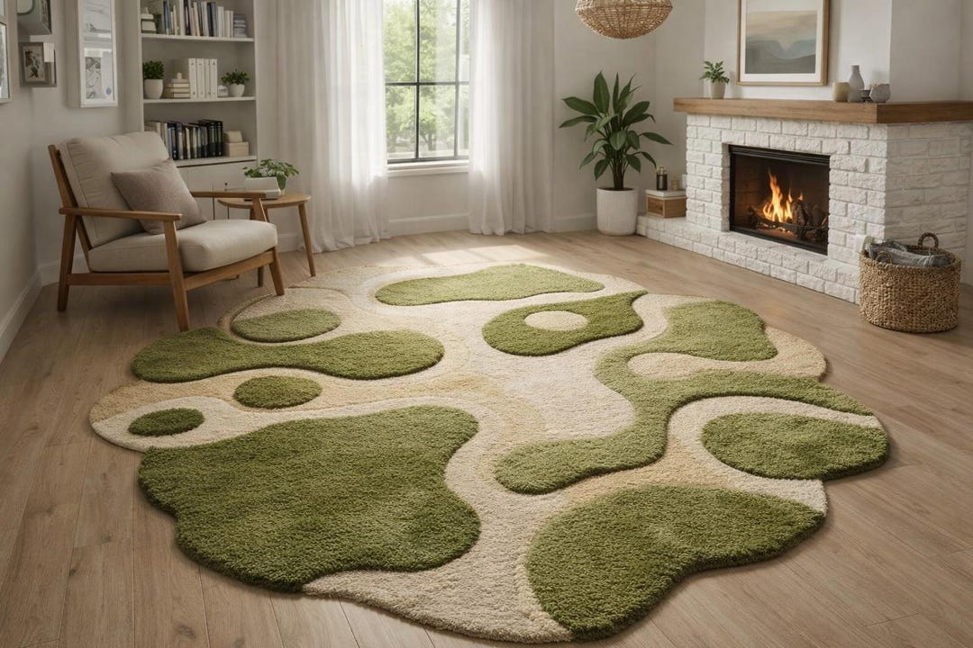 Organic Moss Rug, Irregular Shape Green Tufted Rug, Custom Forest Hand ...
