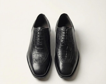 Herren Croc Embossed Leder Oxford Schuhe | Handgemachte Brogue Abendschuhe