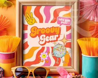 Groovy Gear Party Sign | 70s Retro Birthday Printable | Instant Digital Download Party Décor