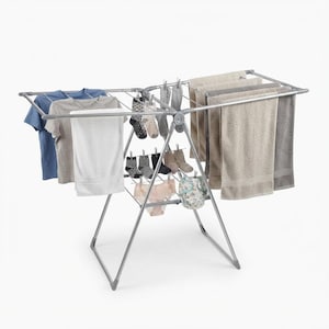 Foldable Clothes Airer, Large Winged Drying Rack, Height Adjustable Laundry Rack, Collapsible Clothes Dryer, Indoor Outdoor Drying Stand