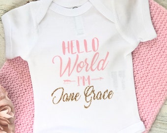 HELLO World I'm Personalized Baby Bodysuit