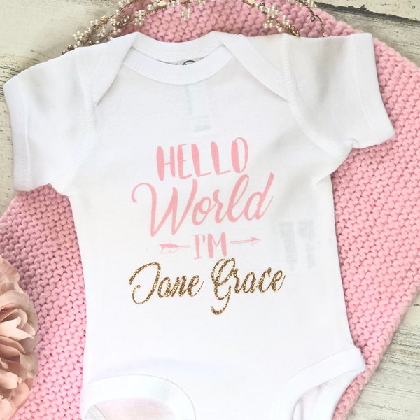 HELLO World I'm Personalized Baby Bodysuit