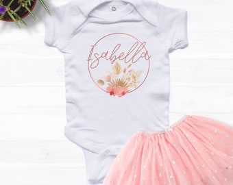 Personalized Name Rose Gold Floral Baby Girl Shirt | Custom Baby Shirt | Girls Baby name shirt | Unique Girls Pregnancy Announcement