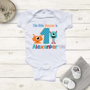 This Little Monster is 1 Birthday Boy Bodysuit, Baby Monster Theme, Little Monster Shirt, Personalized Birthday Boy, Custom Monster T-Shirt