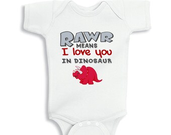 RAWR means I love you in Dinosaur Baby Bodysuit or Toddler Shirt